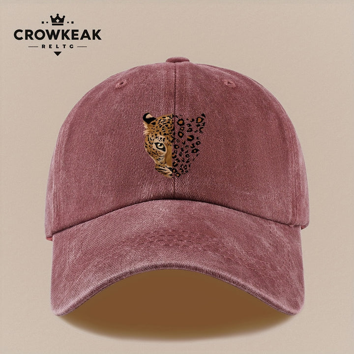 1 gorra de béisbol retro con estampado leopardo - Diseño ajustable similar al oído del cheetah, ligera y transpirable para , viajes u outfits casuales: marrón//beige claro (lavada manual)