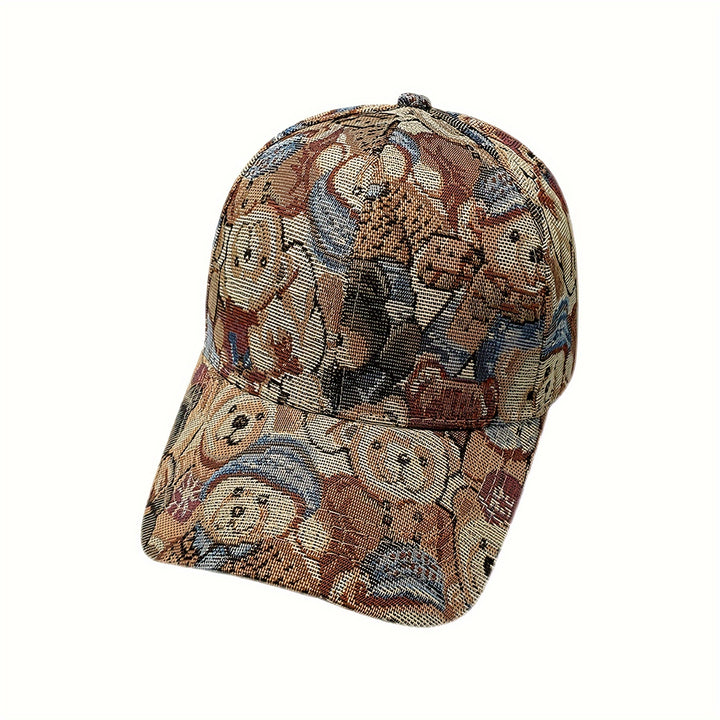 Gorra de béisbol con estampado de oso lindo inspirado en la cultura coreana para mujeres - Diseño de seis paneles transpirable, ajustable con cierre de clic, lavable a mano, accesorio de vacaciones, diseño juguetón, ajuste cómodo, moda, moda para amant...