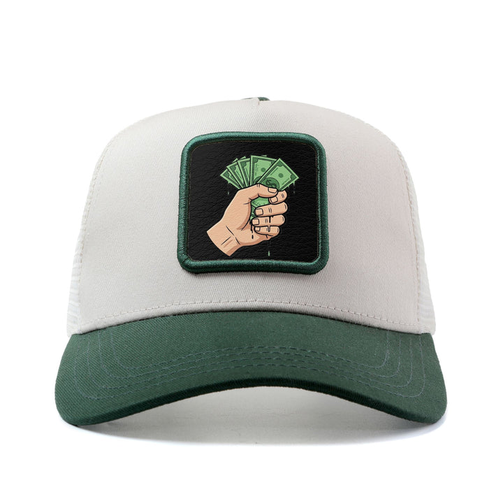 Gorra de camionero de béisbol ajustable con diseño temático de dinero, con una mano agarrando efectivo. Esta gorra de malla transpirable es perfecta para actividades de verano al aire libre y tiene un estilo de anime de dibujos animados de hip hop.