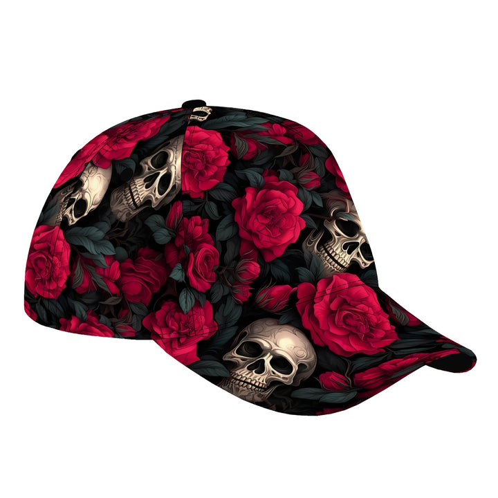 1pc Gorra de béisbol de hip-hop con estampado de calavera floral, ajustable, protección solar, transpirable, sombrero casual, accesorio de moda para viajes, fiestas de playa, actividades al aire libre, regalo de San Valentín - 100% poliéster, estilo de...