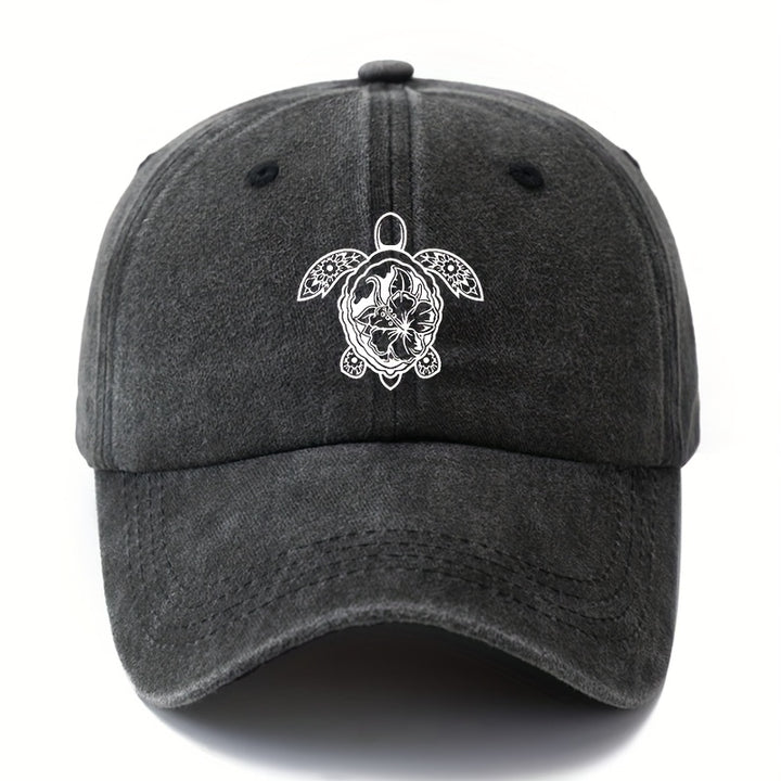 Gorra de béisbol de impresión de moda Tortuga, estilo clásico retro lavado con visera curva, accesorio casual de vacaciones al aire libre, gorra de conductor de camión