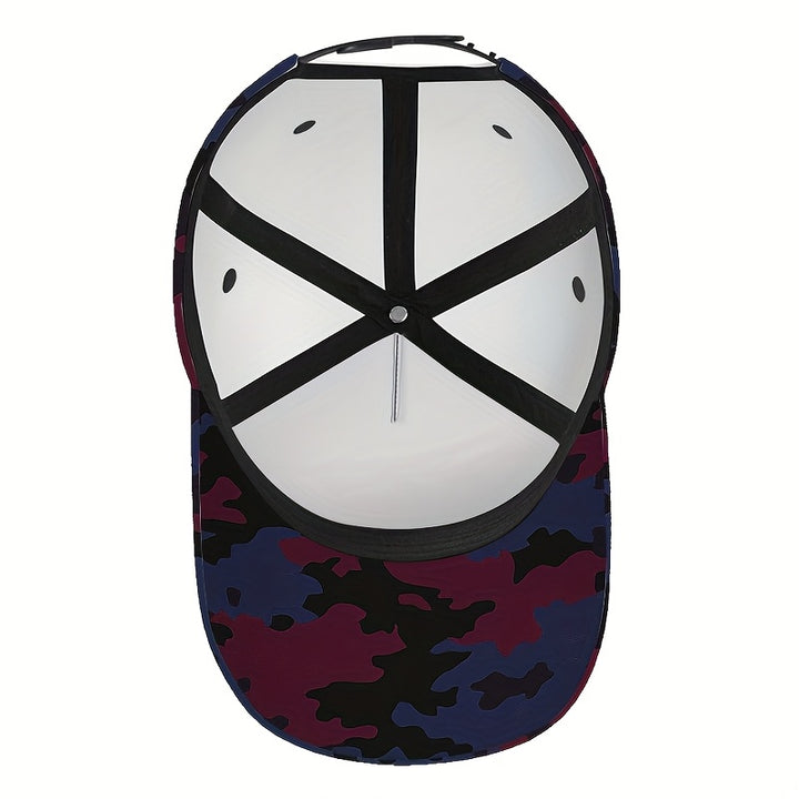 1 Gorra de béisbol con estampado de olas de camuflaje rojo y azul - Gorra ajustable con cierre a presión, ligera y cómoda, ropa urbana casual unisex para hombres y mujeres, diseño de camuflaje clásico para el día a día, atuendos urbanos, gorro para el día