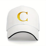 Gorra de béisbol unisex ajustable con estampado de logo 'C' amarillo - Ligera y transpirable, con ribete y letras doradas - Sombrero casual y deportivo para exteriores para todas las estaciones para hombres y mujeres, regalo perfecto para las fiestas (lav