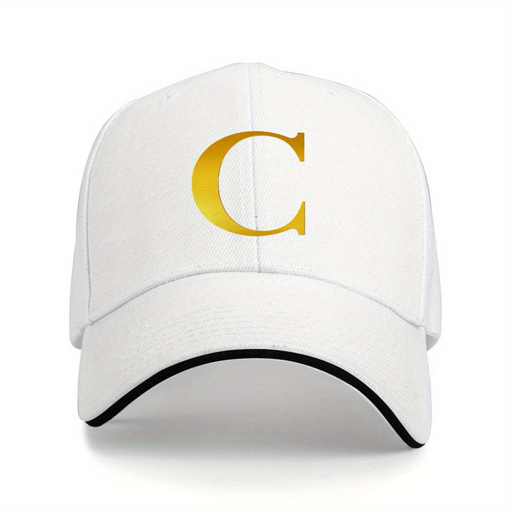 Gorra de béisbol unisex ajustable con estampado de logo 'C' amarillo - Ligera y transpirable, con ribete y letras doradas - Sombrero casual y deportivo para exteriores para todas las estaciones para hombres y mujeres, regalo perfecto para las fiestas (lav