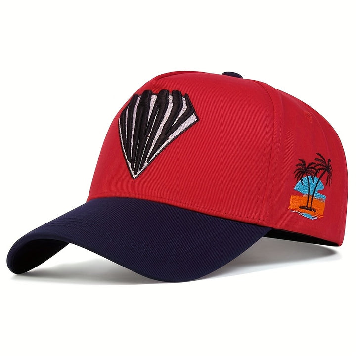 Pack de 1 Gorra de Béisbol Bordada para Mujer con Cierre Ajustable, Protección UV, Diseño de Palmera Tropical y Paracaídas, Sombrero Transpirable de 5 Paneles para Viajes al Aire Libre, Vacaciones en la Playa, Primavera/Otoño (Rojo/Blanco/Amarillo & ), Go