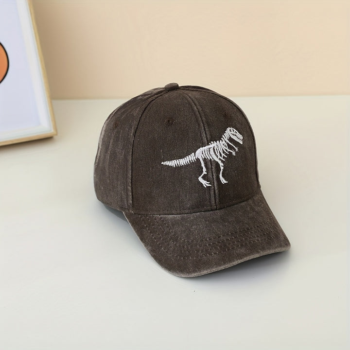 Gorra de Béisbol Casual con Calavera y Dinosaurio Bordado para Niños, Ajuste Metálico Transpirable para Primavera y Otoño