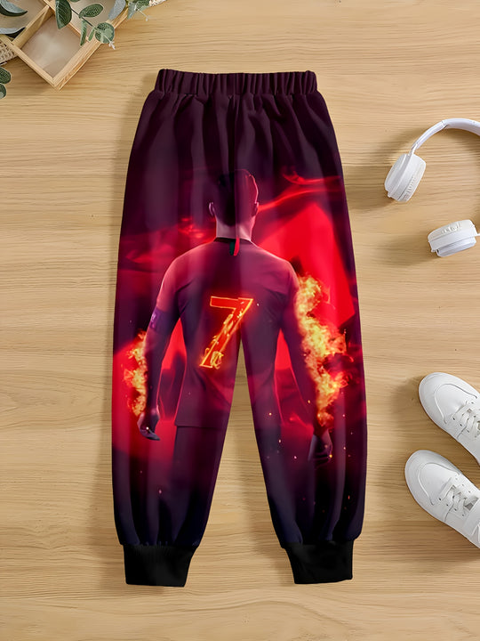 Pantalones Joggers para Niño con Gráfico de Fútbol con Impresión 3D - Rojo Vibrante y Diseño, Pantalones Largos Casuales con Cintura Elástica, Perfectos para Actividades al Aire Libre y Ropa Casual, Joggers para Exterior | Pantalones con Estampado Vibrant