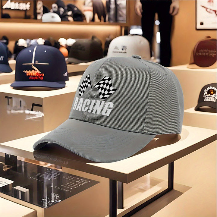 1pc Gorra de Béisbol Racing Trucker - Diseño con Bandera a Cuadros, Ligera y Transpirable para Deportes Motorizados, Ropa Casual Unisex para Hombres y Mujeres, Ajuste Cómodo, Ideal para Estilo Activo y Aficionados al Deporte