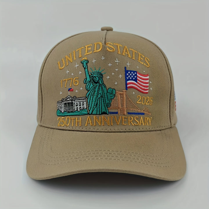 Gorra de béisbol para hombre, 250 aniversario, Estatua de la Libertad y bandera - Diseño de cúpula de 5 paneles con estatua de la Libertad bordada en 3D y fechas 2020/2026/2028/2030/2032/2034/2036/2038/2040, suave, para uso casual y formal en todas las...