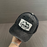 Gorra de Béisbol Retro Lavada para Adolescentes - Sombrero de Malla Transpirable con Ajuste Elástico, Parche de Letras Explore, Camuflaje y Verde para Viajes al Aire Libre en Primavera/Verano y Día de San Patricio
