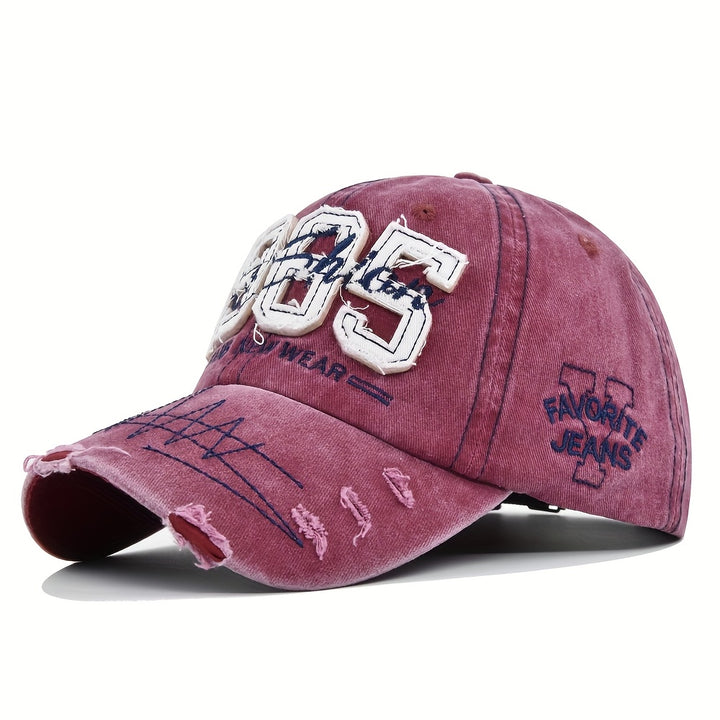 Gorra de béisbol bordada de 1985 con apliques, letras bordadas y estilo retro con visera de pico de pato