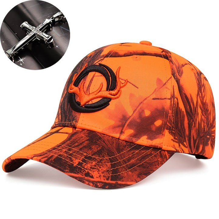 Conjunto de Gorra de Béisbol y Collar de Dos Piezas para Hombre - Sombrero Ajustable Ligero y Transpirable con Bordado de Asta, Marrón Oscuro/Naranja, Estilo Funky para Halloween, Navidad, Acción de Gracias - Regalo Ideal para Viajes y Vacaciones, Disfraz