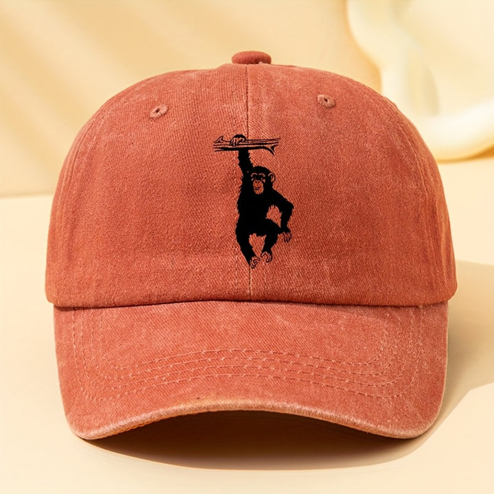 Gorra de Béisbol Retro Lavada con Estampado Gorila , Sombrero Ligero para Hombre al Aire Libre, Visera Curva Festiva, Gorra Trucker