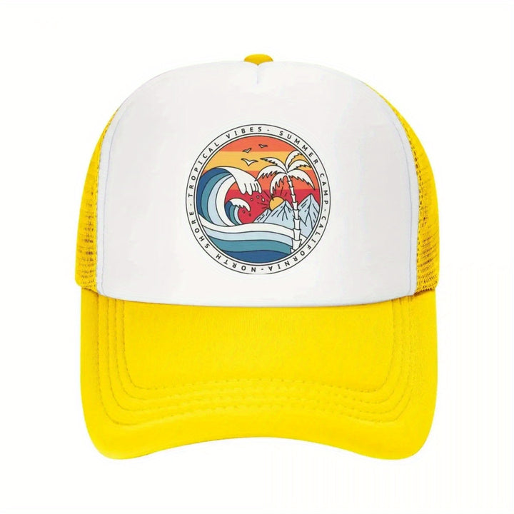Gorra de béisbol Y2K California Beach Surfing Snapback para hombres y mujeres, tela de poliéster elástica mediana, estilo veraniego de surfista, lavable en máquina, plástico PVC - Blanco y Negro
