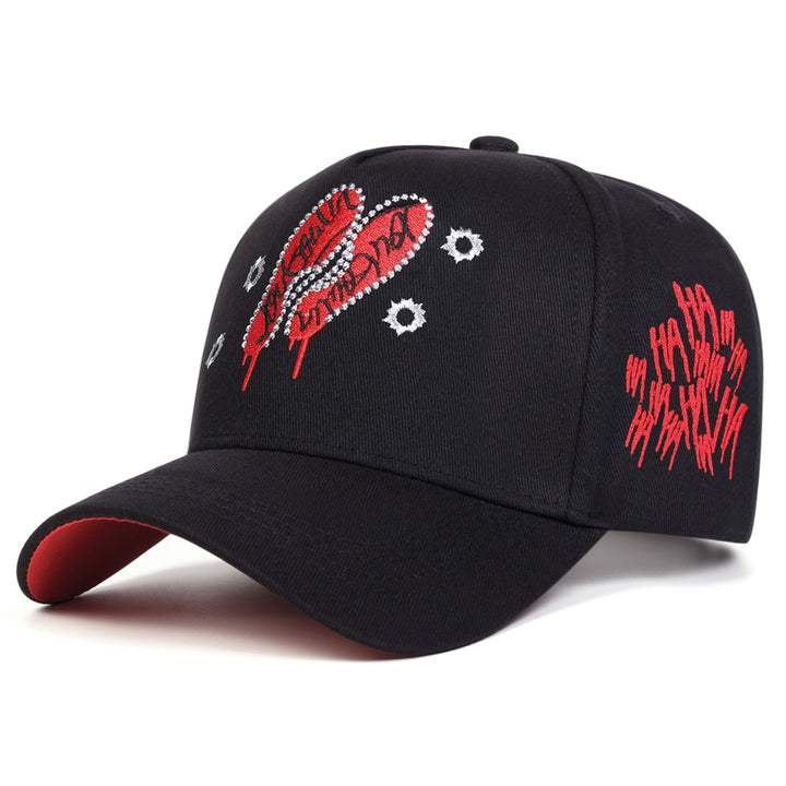 Gorra de béisbol gótica para hombre con diseño de salpicaduras de sangre y balas - Snapback ajustable, gorra ligera de 5 paneles con rojo y bordado, ropa de calle casual para fiestas de Halloween y uso diario