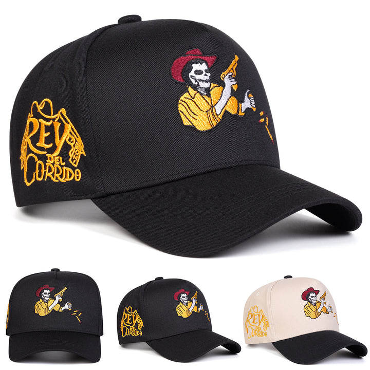 Gorra de béisbol para hombre con diseño occidental de calavera de vaquero y sombrero de vaquero - Cierre ajustable con snapback, tejido ligero y transpirable, protección duradera para la cabeza, ropa casual, deportes al aire libre, opciones en rojo/gris/a