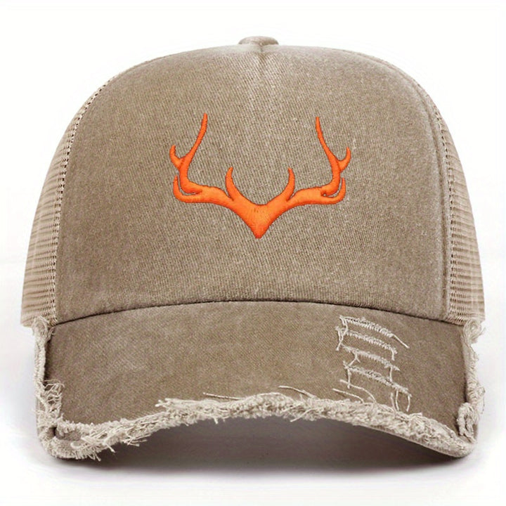Sombrero estilo vintage americano con estampado de alce y diseño hueco, ideal para pescar en la montaña o ser conductor de camión - el mejor regalo de Navidad