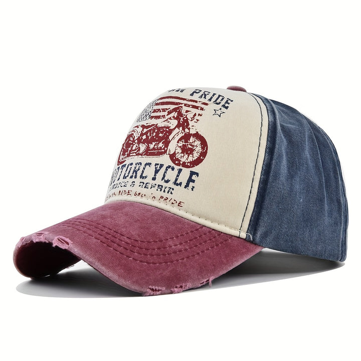 Conjunto de 5 gorras de béisbol de motocicleta de dibujos animados vintage, hechas de tela lavada, con ala curva, ideales para actividades al aire libre.