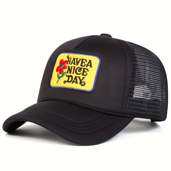 Gorra de béisbol floral para hombres, TEN UN BUEN DÍA, moda de malla de verano, sombrero de camionero para protección solar al aire libre, ajustable, gorra casual para primavera, otoño, viajes, playa y vacaciones