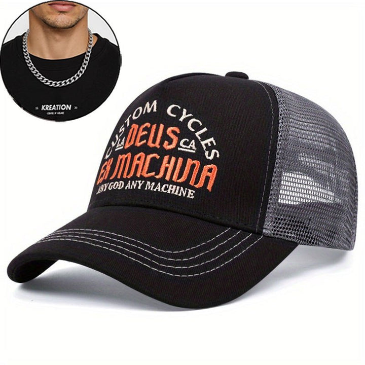 2 piezas de gorras de béisbol para hombres de diseño 'CYCLES' y 'DEUS EX MACHINA', estilo rock de moda, poliéster elástico, perfectas para todas las estaciones y regalos, ideales para Navidad y Día de San Valentín, ropa de cabeza diaria | Gorra con estamp